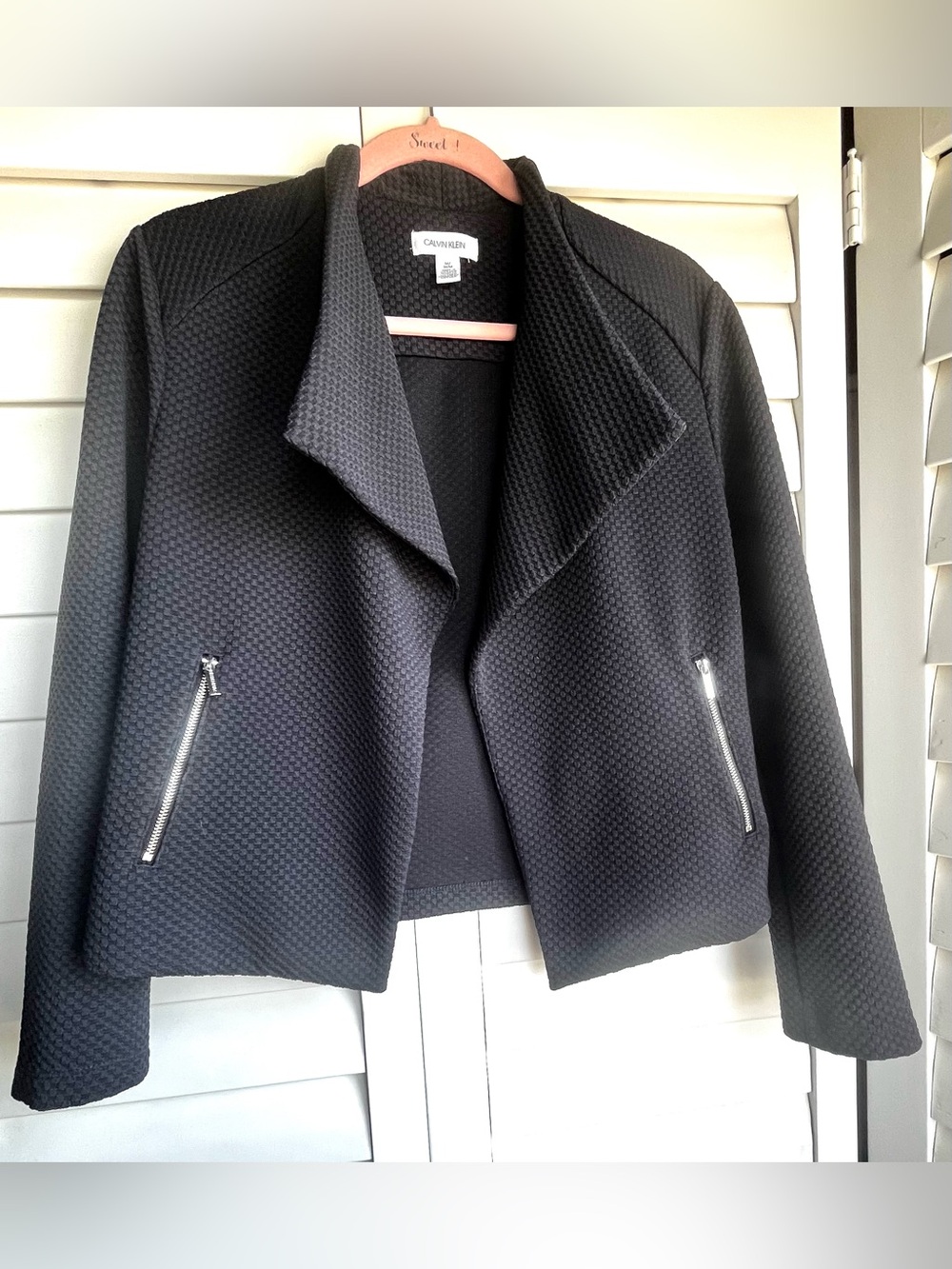 Calvin Klein Steele Grey Textured Zip-Pocket Open Blazer M